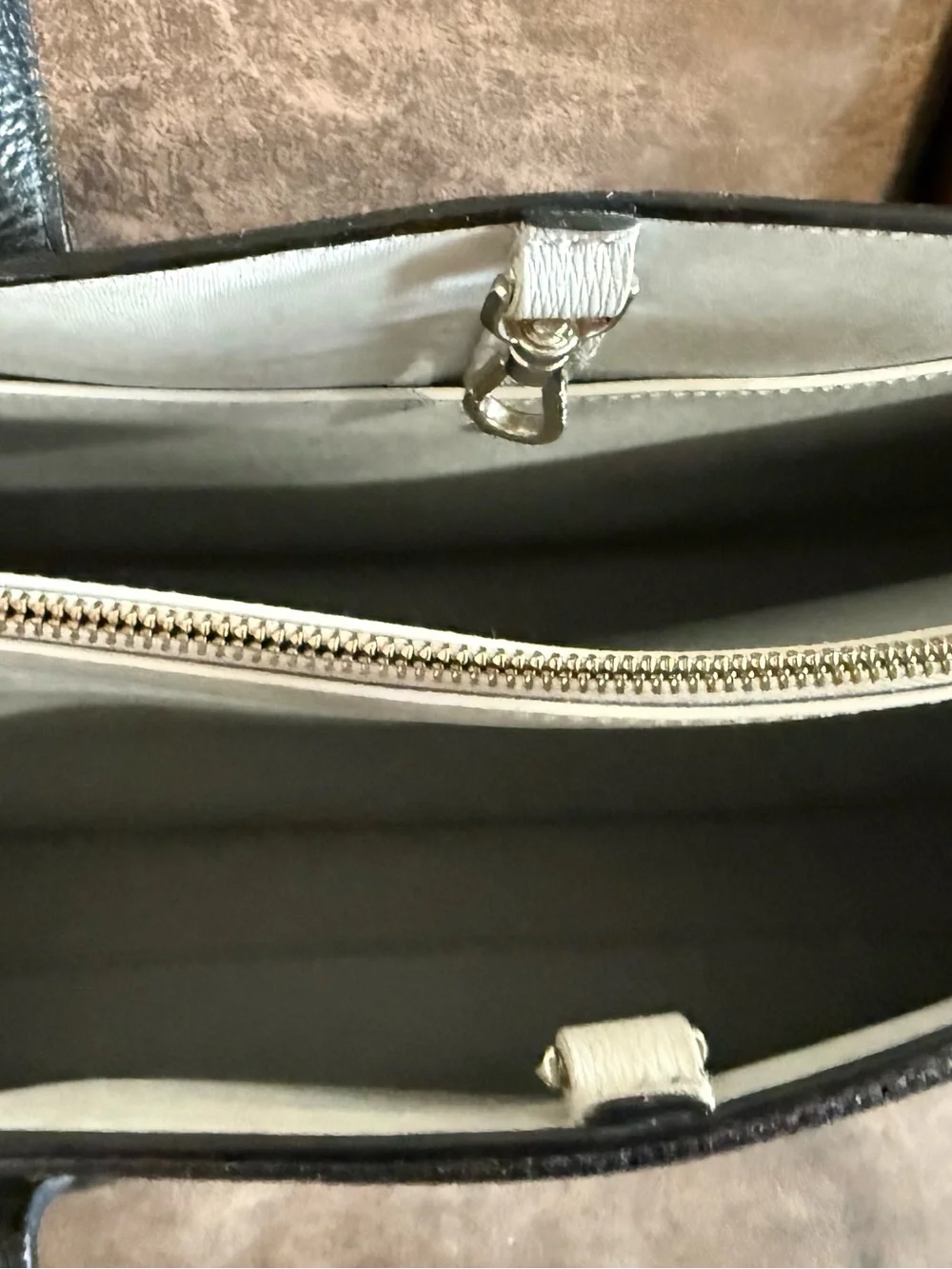 kate spade Black Pebbled Leather Tote with White Interior Trim